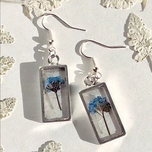 Forget-me-not Silver Rectangle Earrings
